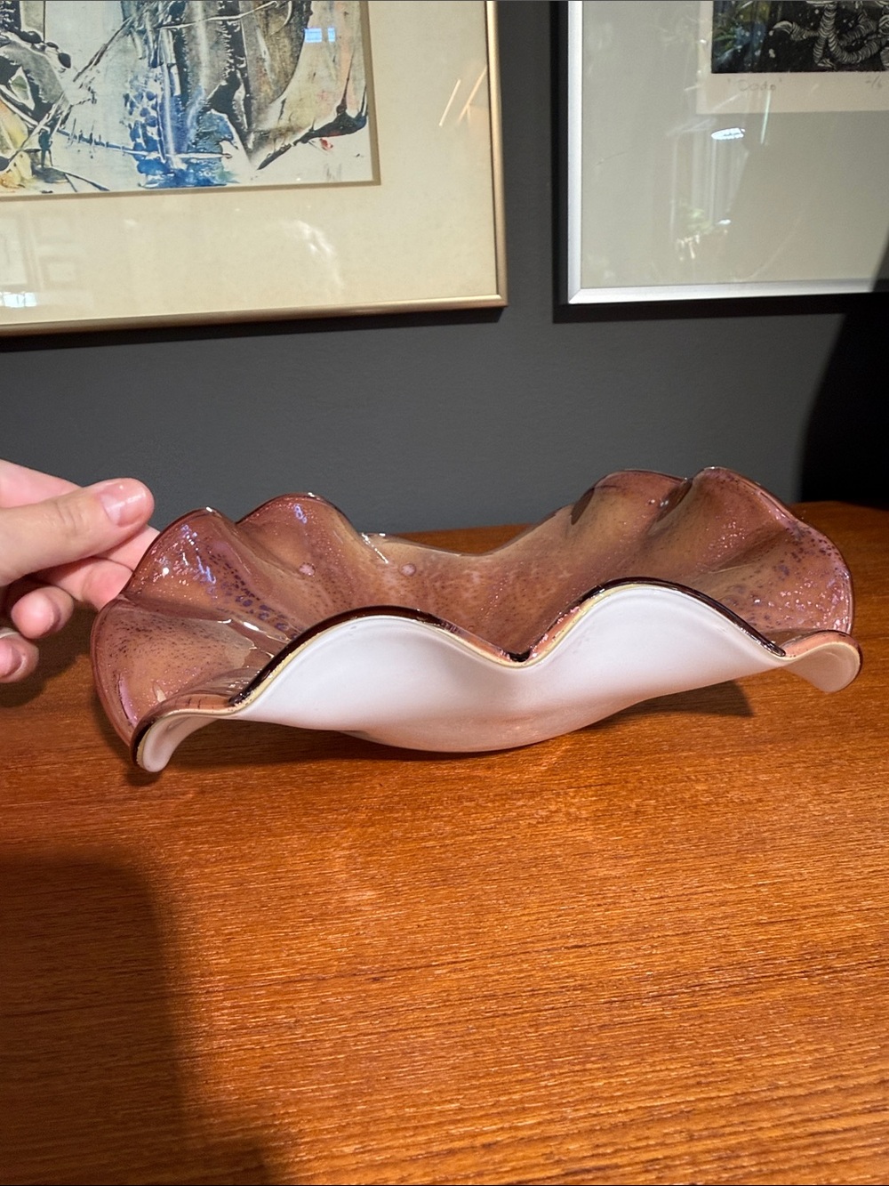 Murano Art Glass Brown and Gold Flaked Ashtray - Picture 13 of 17